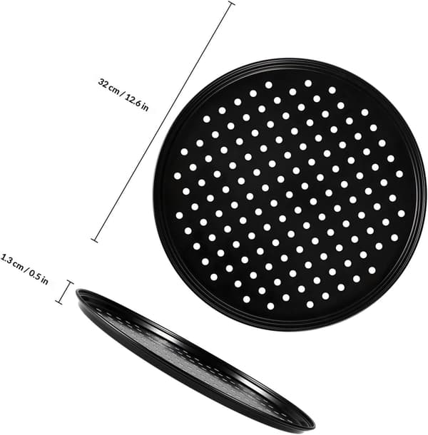 Round Pizza Pan with Vented Perforations in Carbon Steel and Easy Cleaning, Oven Baking Tray