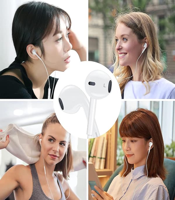 Wired iPhone Headphones for Apple, In-Ear Earbuds with Volume Control and Microphone, Compatible with iPhone XS-14 Pro Max White White