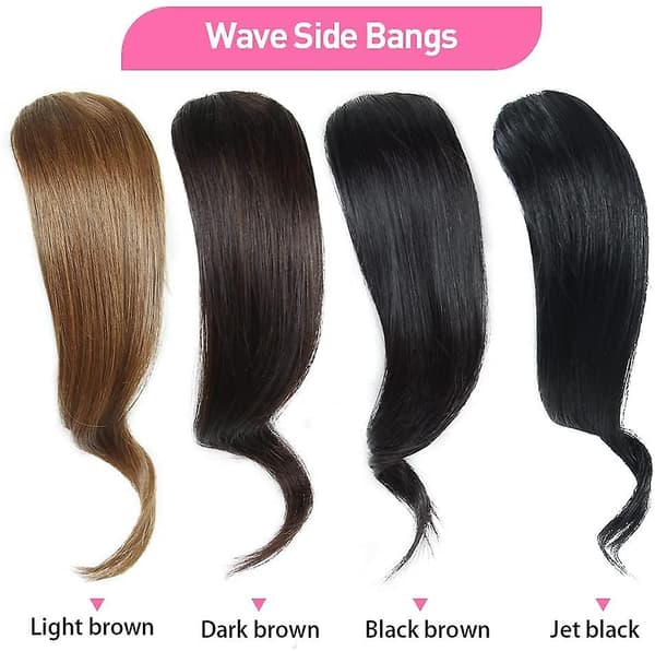 2 stk. Bølgete Side Bangs Clip-In Bangs Ekte Menneskehår Bølgete Bangs Hårforlengelser (Svart)