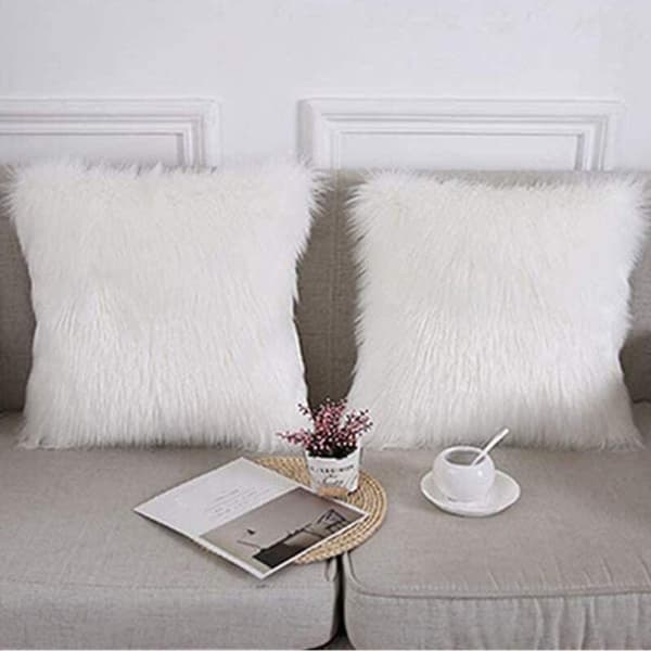 Hvide Bløde Fluffy Plys Pudebetræk, Soveværelse Sofa Bil Dekoration Pudebetræk 45X 45Cm 2-pak