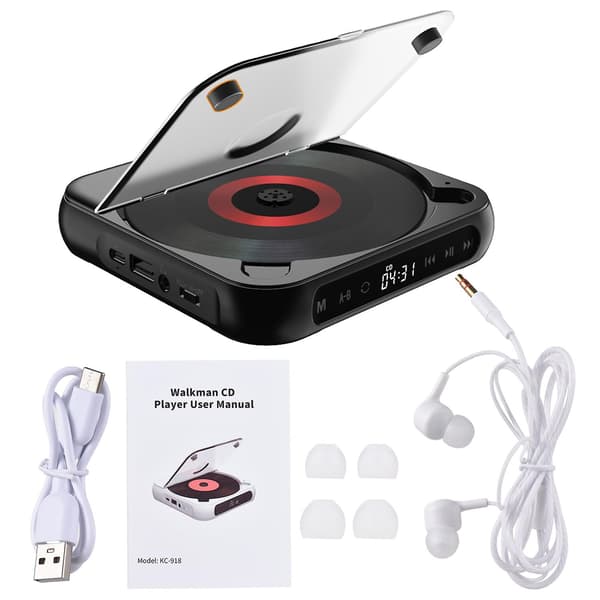 BT5.1 CD Player Portable Music Player FM Radio Desktop CD Player with Dust Cover LED Display 6