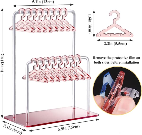 Acrylic Earring Holder with Unique Double Tier Design, Cute Miniature Clothes Rack with Ample Storage for 48 Pairs