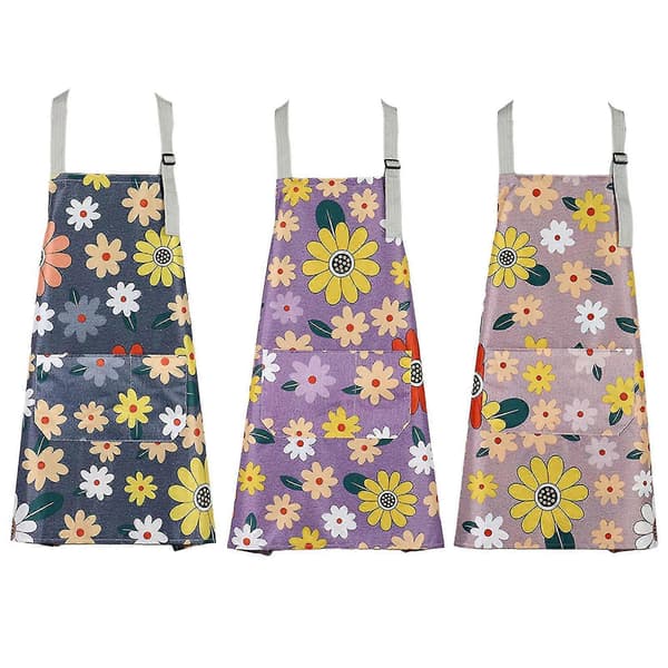 3 stk Matlagingsforkle Justerbart Ermeløst Forkle Blomstermønster Kjøkkenforkle for Baking Hagearbeid Rengjøring