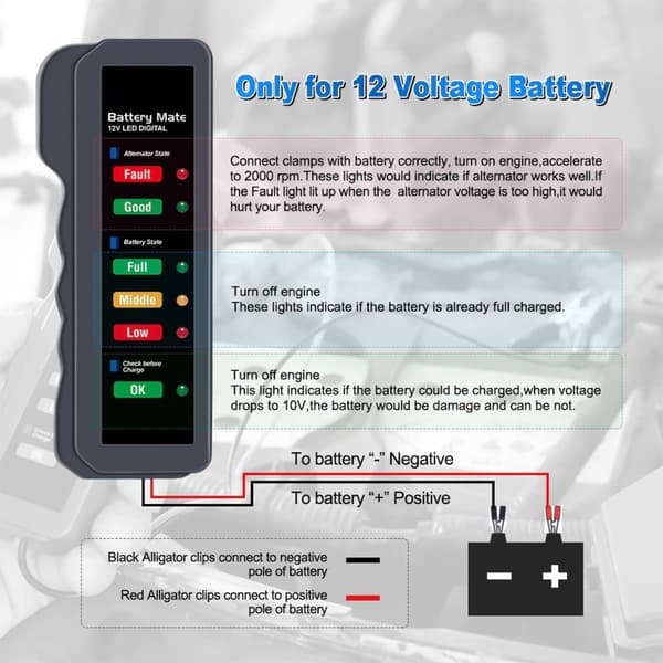 12V Bilbatteritestare, BM310 Digital Fordonsgenerator Laddningssystem Analysator med LED-indikering