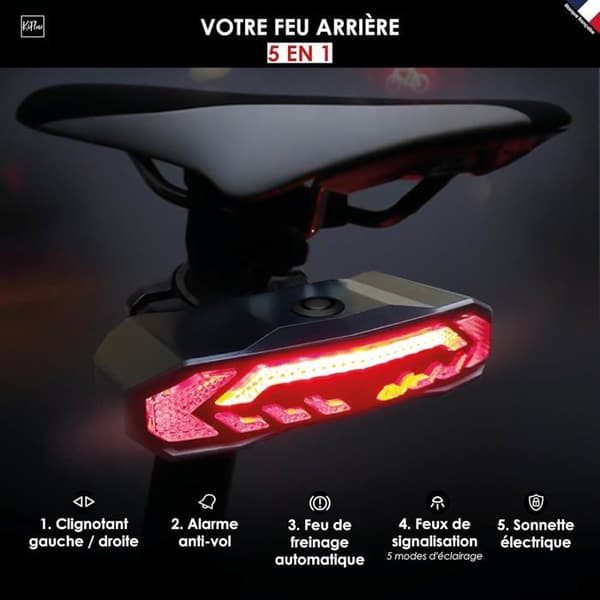 Bike Turn Signals & Bike Alarm | Includes 2 Mounting Brackets | Tail Light with Remote Control | 5 Light Modes | USB Rechargeable
