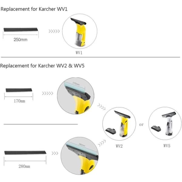 Erstatningsblader for vindusvaskere, 2 deler, 280 mm gummiskrape tilbehør, påfyllingserstatning for Karcher WV2 WV5