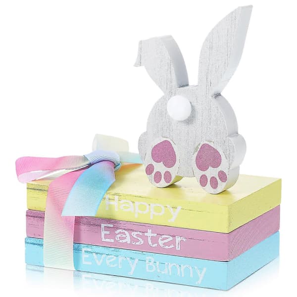 Træskilte \"Happy Easter\" Sæt med 4 Rustik Indretning til Pejs Stue Boligindretning Påske Tilbehør (FMY)