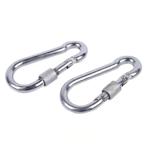 2x låsande karbinhakar, 11 mm diameter x 120 mm längd