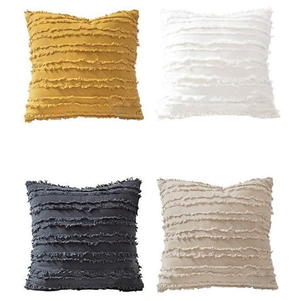 Pudebetræk Blomster Kvast Firkantet Pude Bomuld 45X45 Cm Sofa Dekoration Hvid