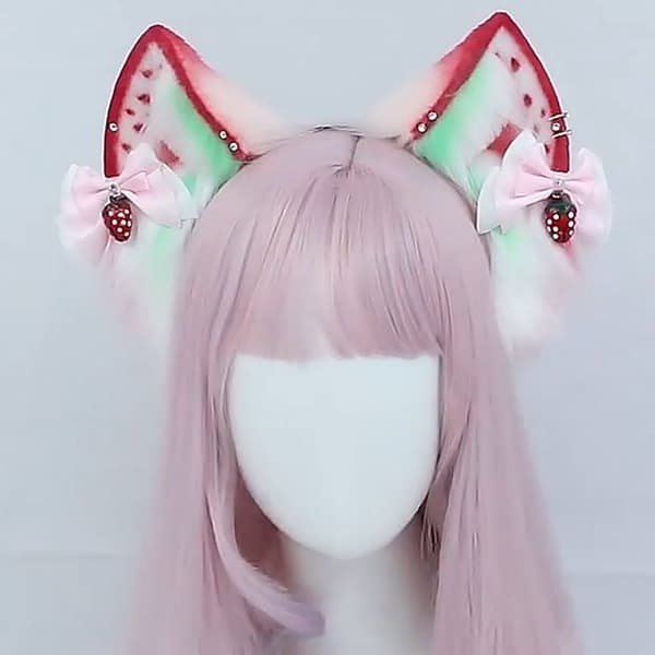 Jordbærræv Kat Lang Pels Ører Hår Hovedbeklædning Ulv Dyr Anime KLB