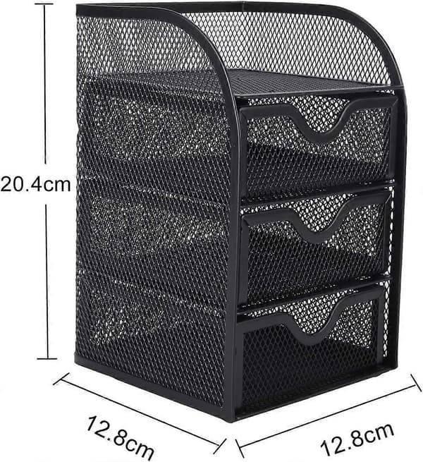 Mesh Desk Organizer with 3 Small Drawers, Desktop Organizer, Office Supplies Holder