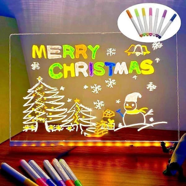 Colored LED Board, Illuminated Acrylic Whiteboard, Luminous Acrylic Message Board, Illuminated Whiteboard with Stand, 15*15cm