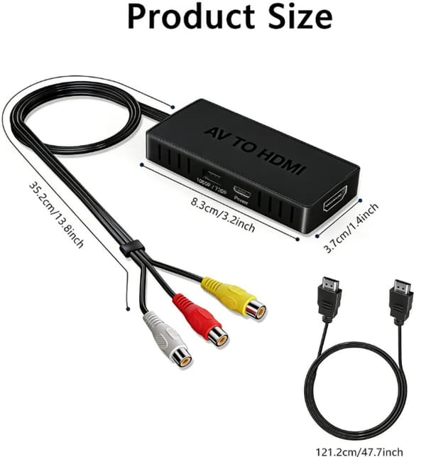 RCA til HDMI-konverter, AV-kompositadapter 720P 1080P Plug and Play til PS2 PS3 Xbox N64 VHS DVD HDTV-projektor Sort