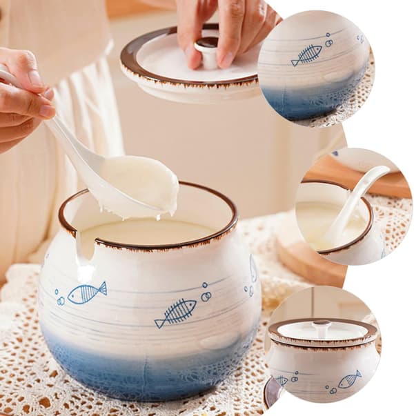 Oil Jar Storage Jar 1200 ml Ceramic Multifunctional Easy to Clean Lid Unique Design for Buffets and Parties