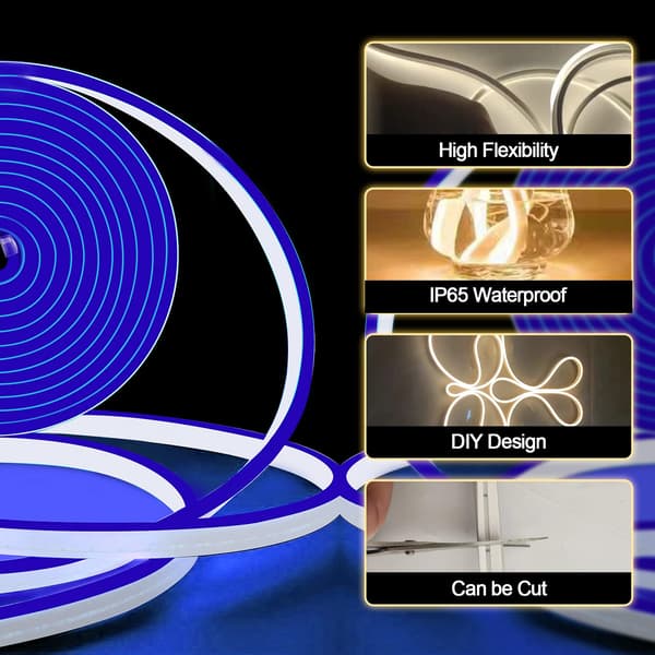 Neon LED-strip Blå 16,4ft/5m 12V DC, Flexibel Neonrepsbelysning Vattentät IP65, Neon LED-lampor Blå blue