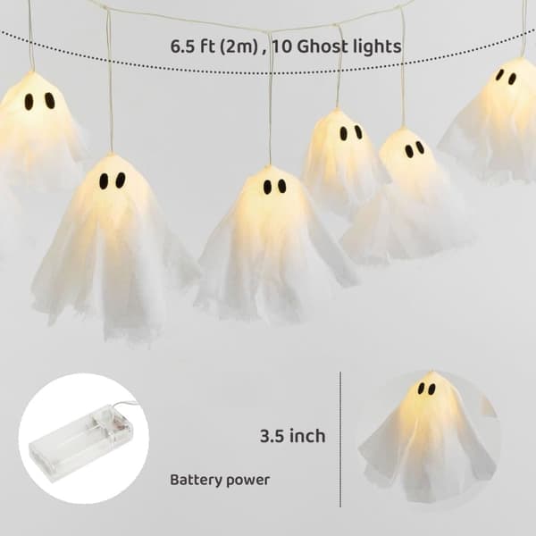 Halloween lyslenke med LED-spøkelser – 2 m, 10 LED-lys, dekorasjon for hjem, fest