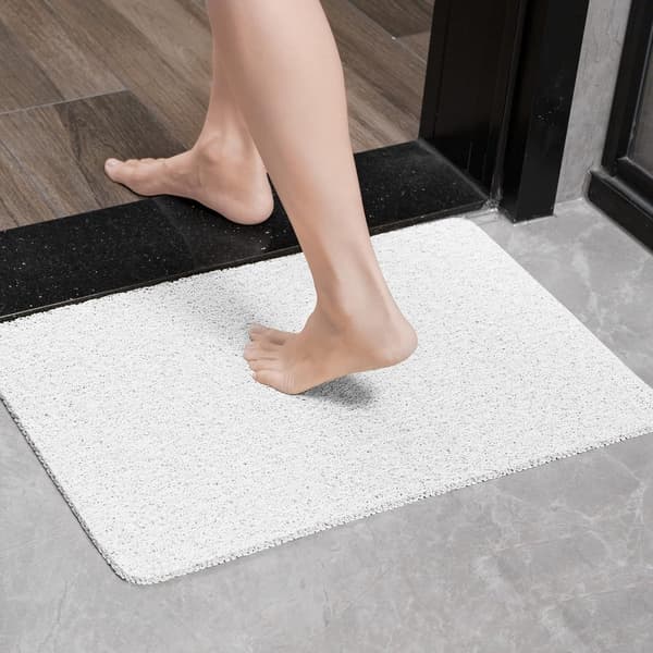 Non-slip shower mat - with drain, soft PVC loofah bath mat, quick-drying - white - 40x60 cm