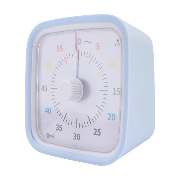 60-minuters visuell timer med skyddsfodral, regnbågsskiva, tyst nedräkningstimer, ljusblå