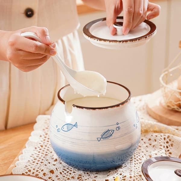 Oil Jar Storage Jar 1200 ml Ceramic Multifunctional Easy to Clean Lid Unique Design for Buffets and Parties