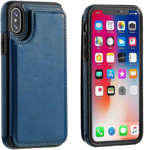 iPhone Xs iPhone X Plånboksfodral med Korthållare, Dubbelt Magnetlås - Blå_tfrf