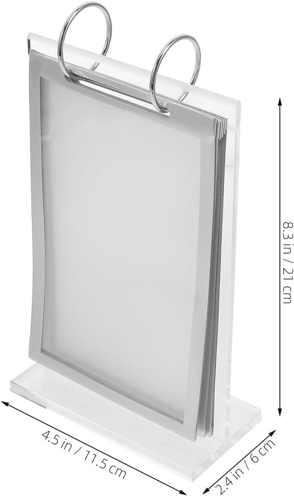 Akryl Flip Menu Display Stand med Base, A6 Papirholder (100mm X 148mm), Bordsskiltsholder