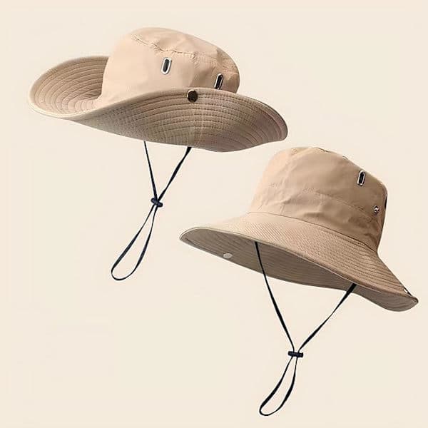 Fiskerhat til mænd og kvinder, ventilerende fiskehat, solhat med hagerem, UV-beskyttelse, sommerhat til udendørs klatring og camping