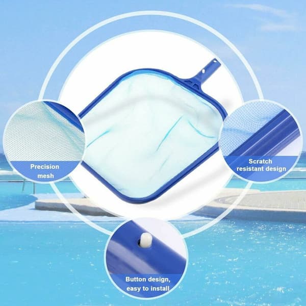 Poolblade og snavs, poolrenseskimmer, poolrensenet, poolrenseklude, poolnetrensning