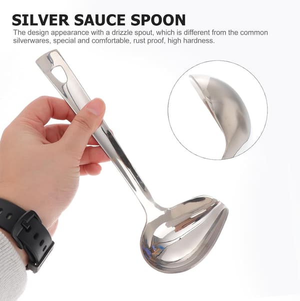 Stainless Steel Sauce Spoon with White Handle, Dishwasher Safe