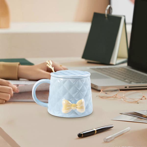 350 ml Porcelain Coffee Cup with Bow, Ceramic Mug with Bow and Handle, Cute Mug, Creativity