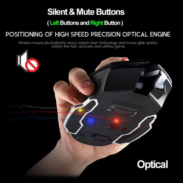 Rechargeable X8 Wireless Gaming Mouse Silent LED Backlit USB 1800DPI Optical Ergonomic Gaming Mouse
