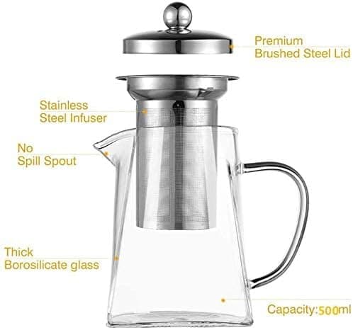 Glaskande med varmebestandig rustfri stålsigte, perfekt til te og kaffe 550ml 550ml