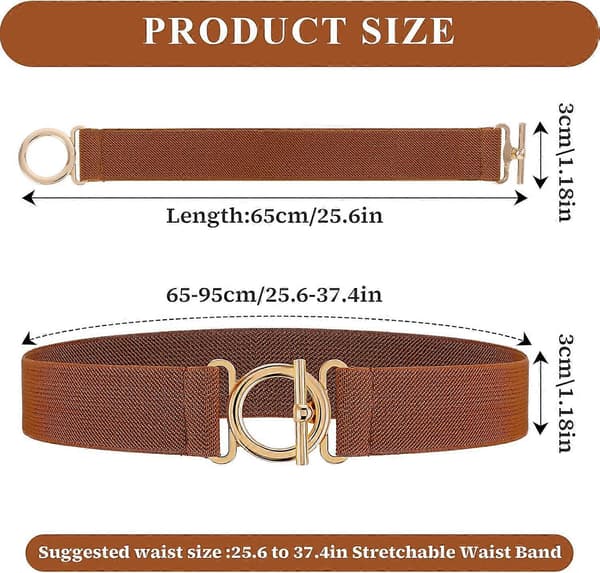 Elastisk belte for kvinner, usynlige stretchbelter for damer med flatt gullfarget spenne, smalt midjebelte for jeans, bukser, kjoler