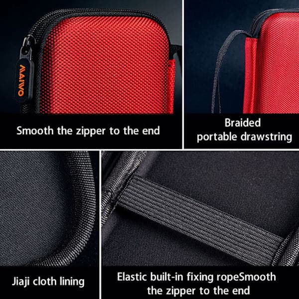 KT02 Portable Digital Mobile Hard Drive Storage Bag Shockproof and Drop-proof Protective Zipper Storage Bag Red