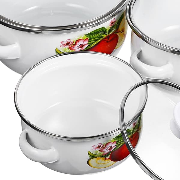 3 Pcs Small Enamel Pots, Flat Bottom Cookware, Enamel, Lightweight, One-Handed