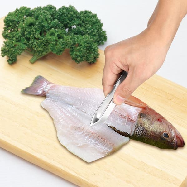 Fiskebenspincet i rustfrit stål, flad og skrå pincet, tangfjernelsesværktøj (11,7 cm)