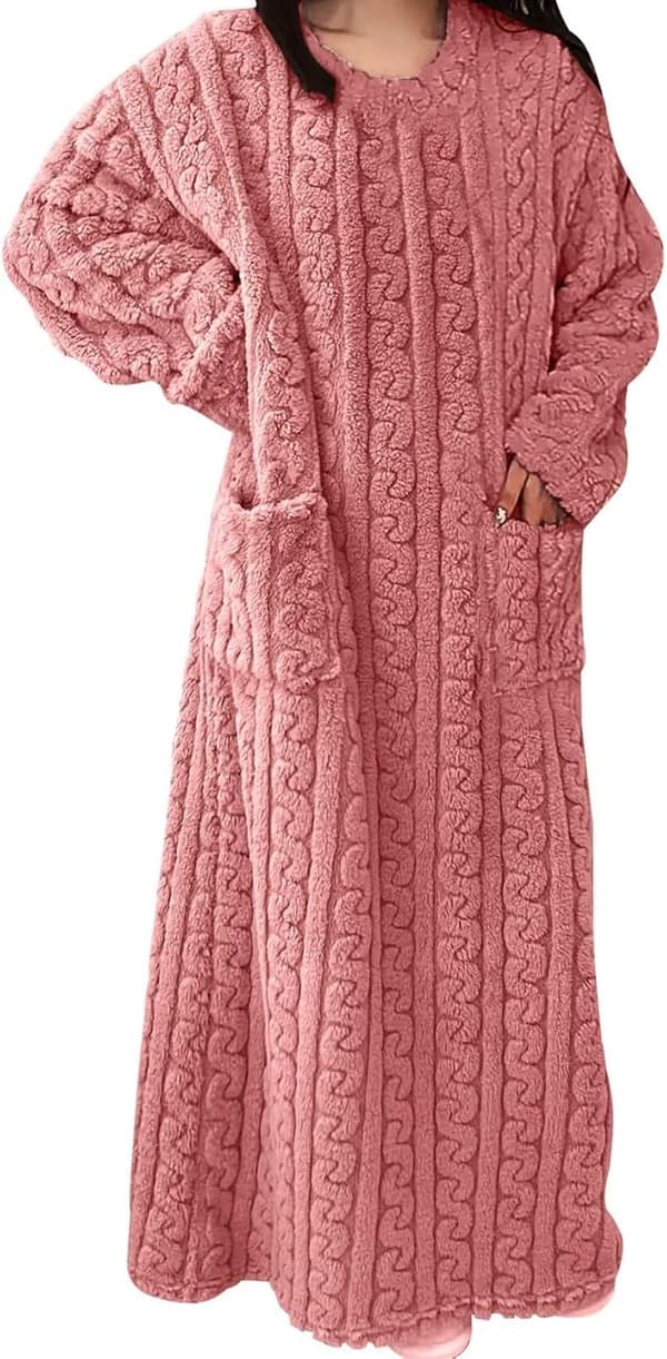Dam pyjamas vinter ull nattlinne lång, varma pyjamas, plysch hemkläder vardagskläder pink