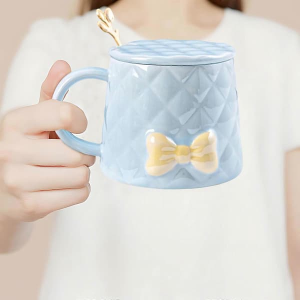 350 ml Porcelain Coffee Cup with Bow, Ceramic Mug with Bow and Handle, Cute Mug, Creativity