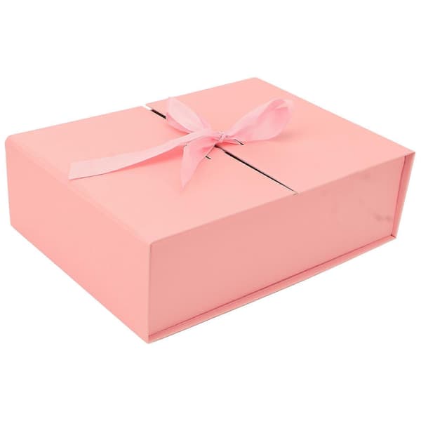 Pink Double Door Gift Box with Bow - Reusable, 26x19x8cm, Decorative Foldable Gift Box, Paper Material