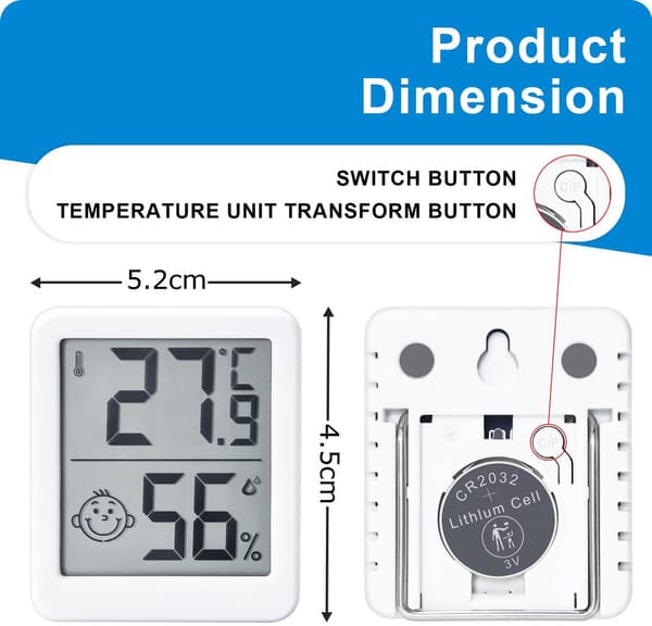 Højpræcisions digitalt termometer, indendørs termometer, hygrometer, fugtighedsindikator med stor display og termometer, perfekt til overvågning af h...