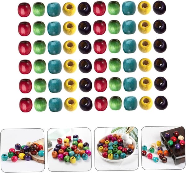 200 stk. store træperler i assorterede farver til dreadlocks, fletninger, hårextensions, DIY-tilbehør
