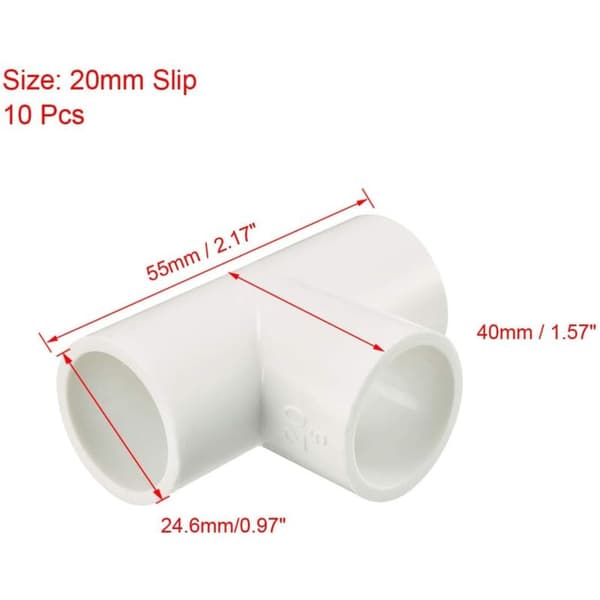 20mm T-koppling PVC-rör Koppling T-koppling 20mm, 10-pack KLB