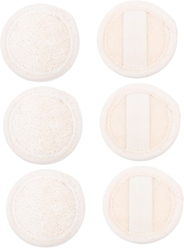 Loofah Makeupfjernerpuder 6,5 cm runde Ansigtsrensepuf 6-delt sæt