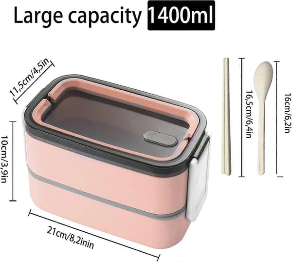 Matlåda, Bento Box med Sked, Partition, Mikrovågssäker, Rosa
