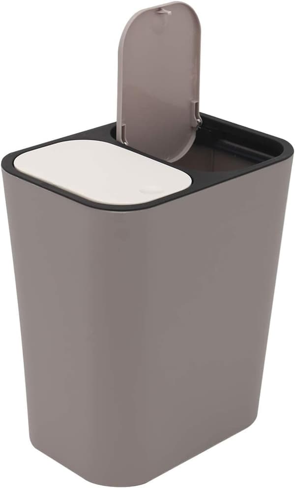Double Recycling Bin Storage Box Container Rectangle Plastic Push Button Dual Compartments for Kitchen Office Home Grey