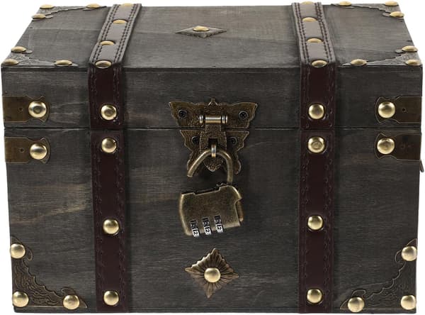 Wooden Treasure Chest with Combination Lock Large Retro Pirate Storage Box