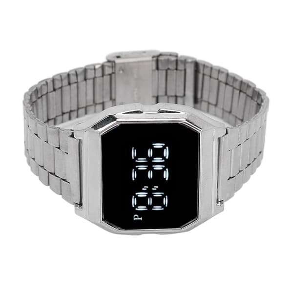 LED Watch for Student Tetragonum Digital Sports Watch with Folding Clasp Alarm Timing Night Light Function for Daily Use Silver