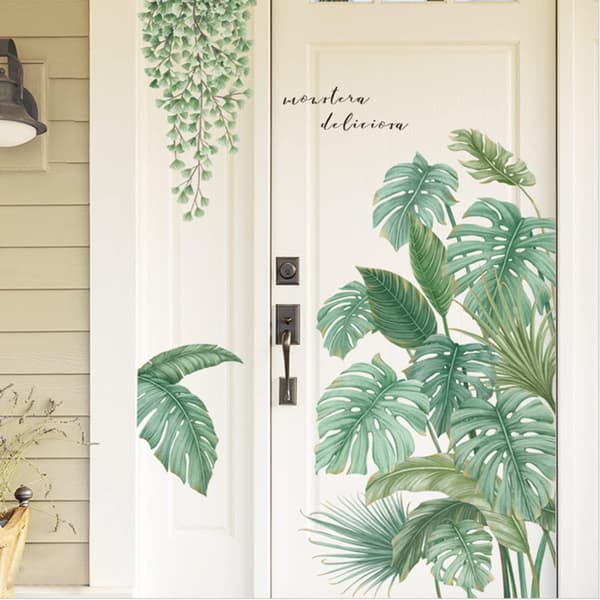 Jungle Leaf Wall Posters, Nature Palm Tree Leaf Wall Decal Splash Guard Silicone Drain Mat, Waterproof DIY Wall Decor for Kitchen