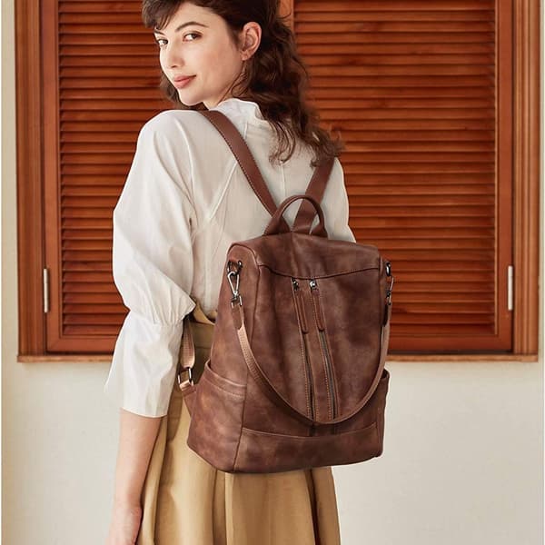 Faux Leather Backpack, Multifunctional, Anti-theft Shoulder Bag