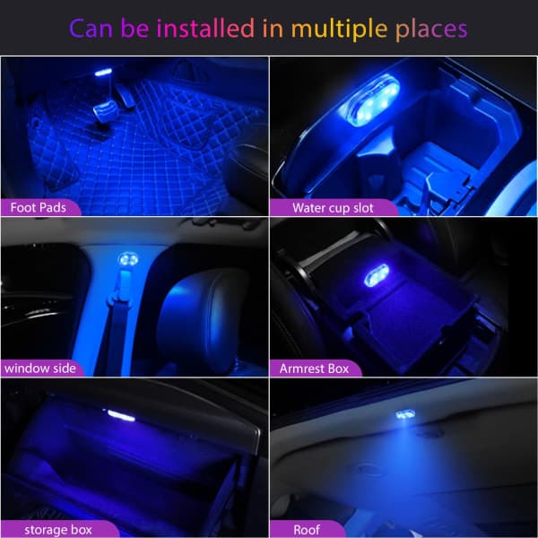 2 RGB bilinteriørlys, berøringsbryter, med USB-port