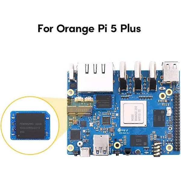 For Orange Pi 5 Plus, high-speed eMMC modules with various features: 32GB, 64GB, 256GB-32GB